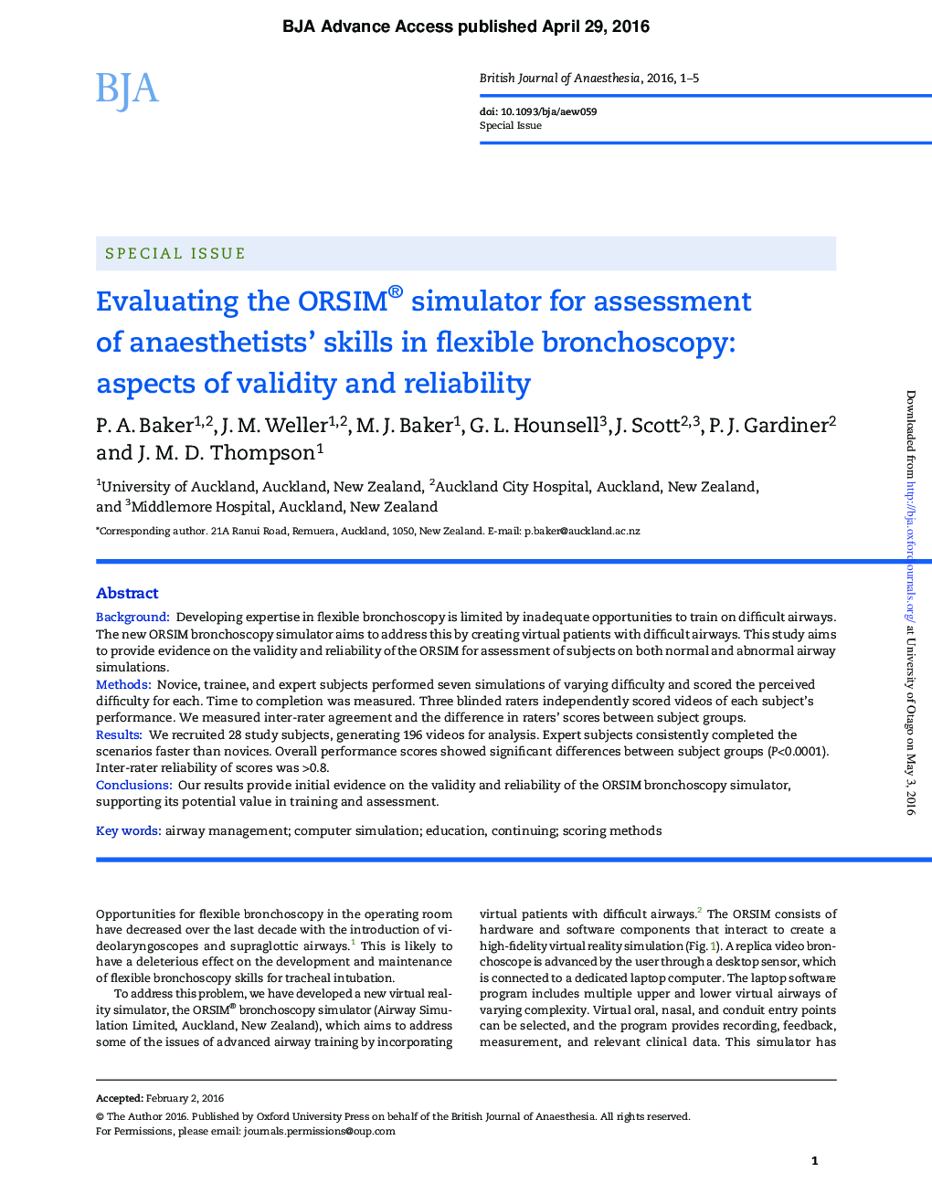 Evaluating the ORSIM® simulator for assessment of anaesthetists' skills in flexible bronchoscopy: aspects of validity and reliability