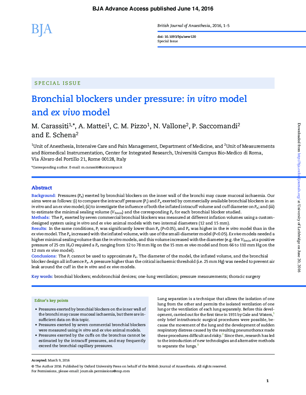 Bronchial blockers under pressure: in vitro model and ex vivo model