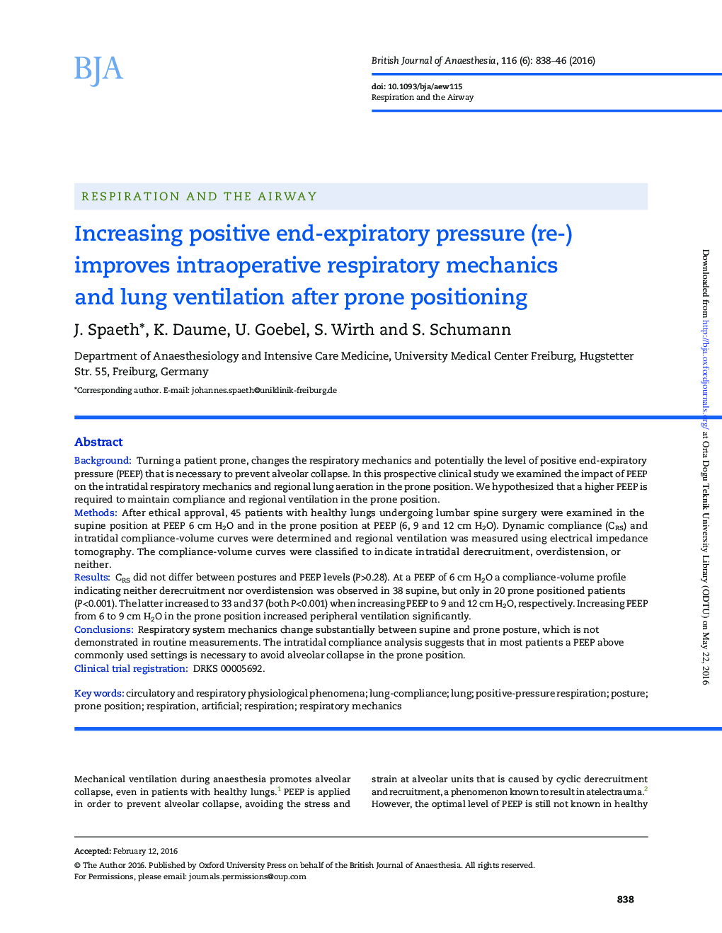 Increasing positive end-expiratory pressure (re-)improves intraoperative respiratory mechanics and lung ventilation after prone positioning