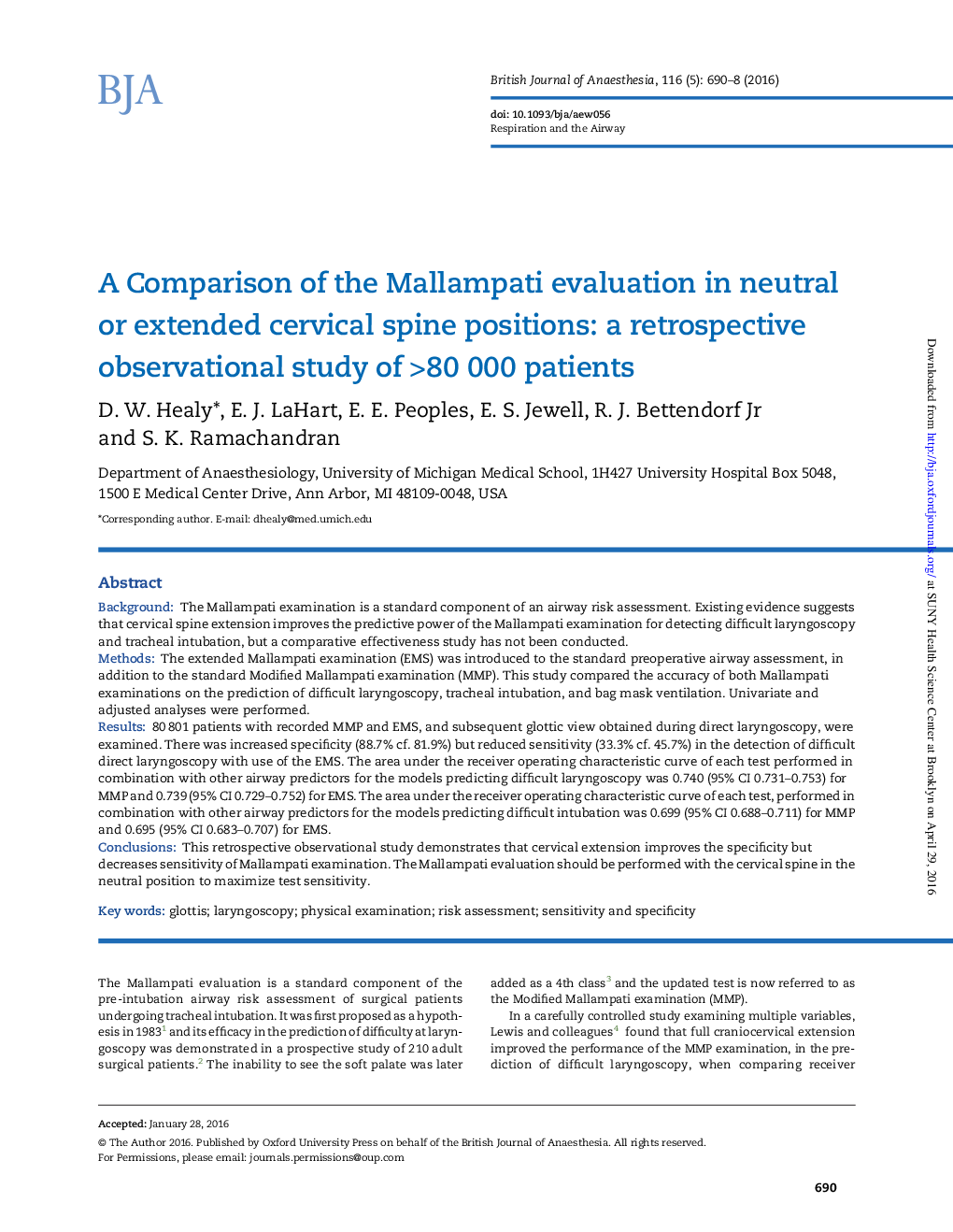 A Comparison of the Mallampati evaluation in neutral or extended cervical spine positions: a retrospective observational study of >80 000 patients