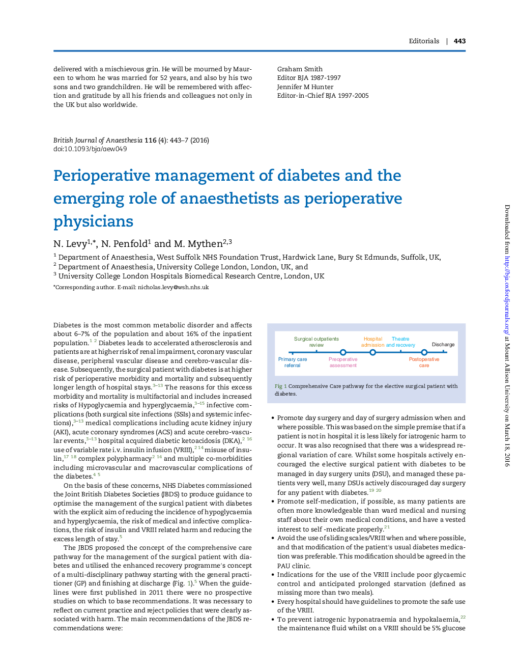 Perioperative management of diabetes and the emerging role of anaesthetists as perioperative physicians