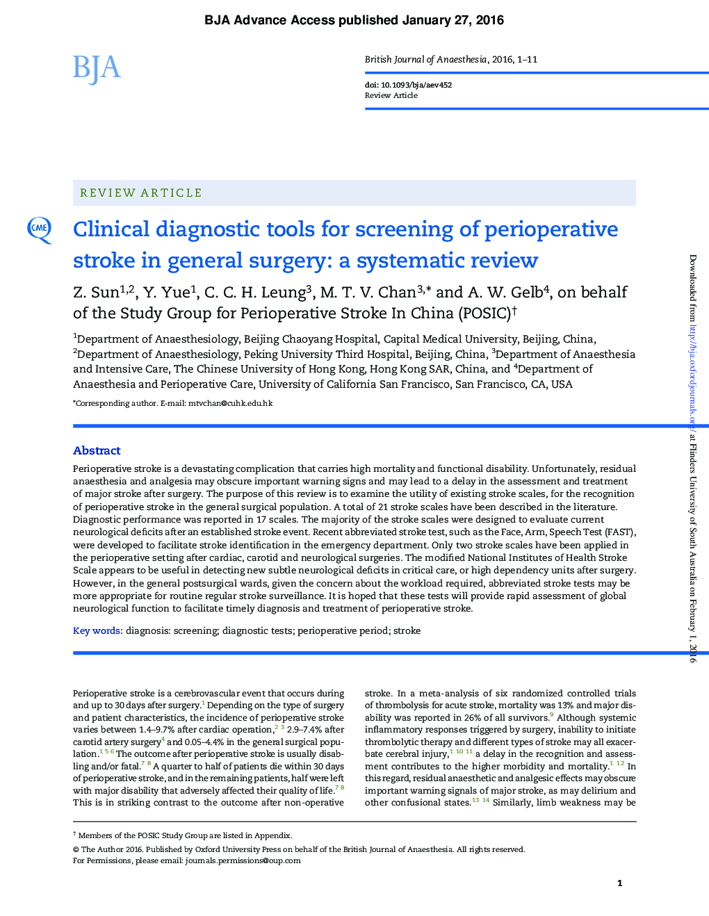 Clinical diagnostic tools for screening of perioperative stroke in general surgery: a systematic review