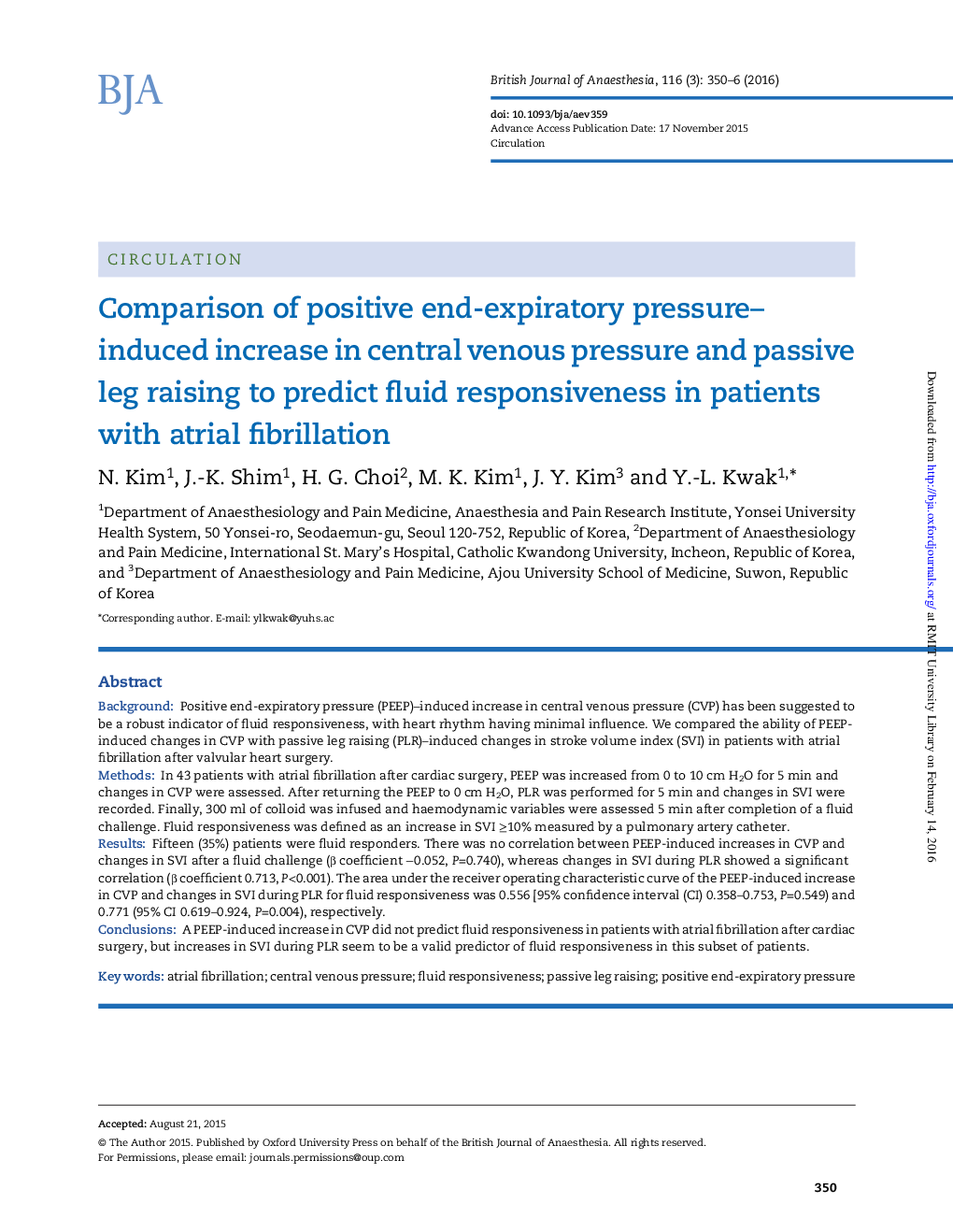 Comparison of positive end-expiratory pressure-induced increase in central venous pressure and passive leg raising to predict fluid responsiveness in patients with atrial fibrillation