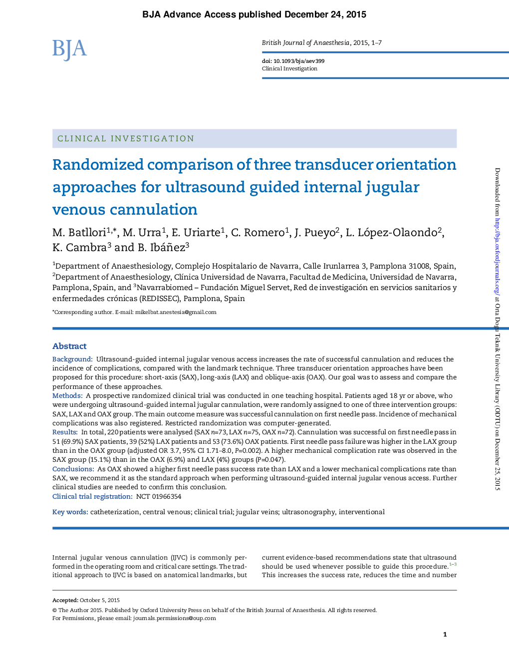 Randomized comparison of three transducer orientation approaches for ultrasound guided internal jugular venous cannulation