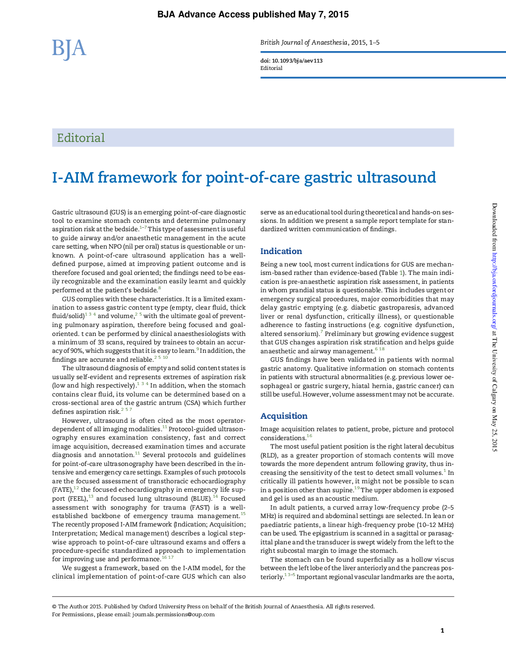 عکس صفحه اول مقاله: I-AIM framework for point-of-care gastric ultrasound I-AIM framework for point-of-care gastric ultrasound