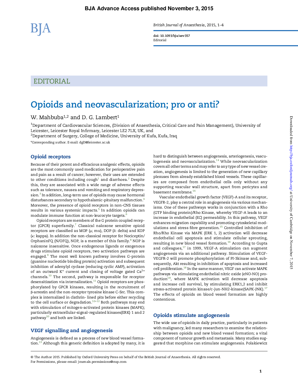 عکس صفحه اول مقاله: Opioids and neovascularization; pro or anti? Opioids and neovascularization; pro or anti?