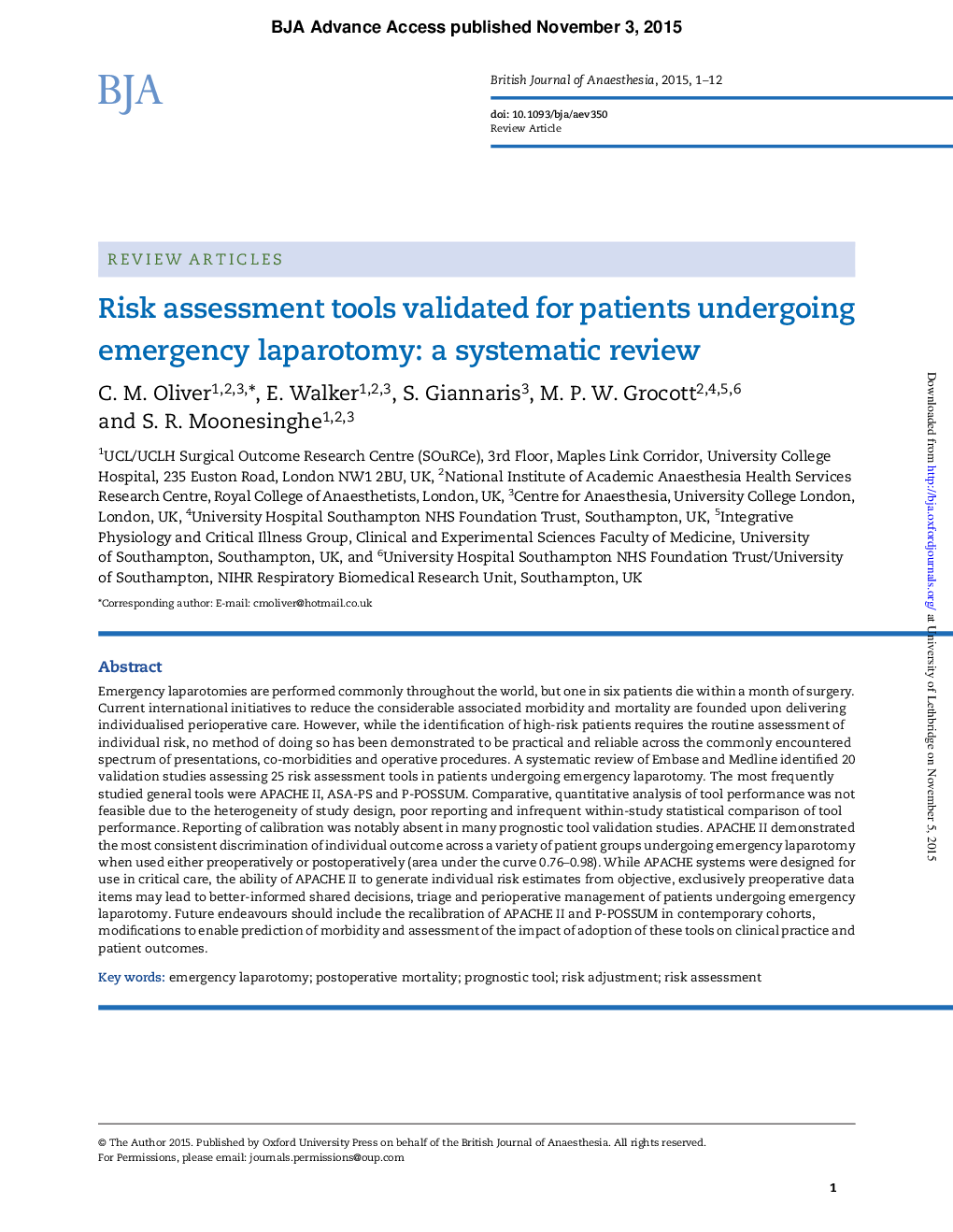 Risk assessment tools validated for patients undergoing emergency laparotomy: a systematic review