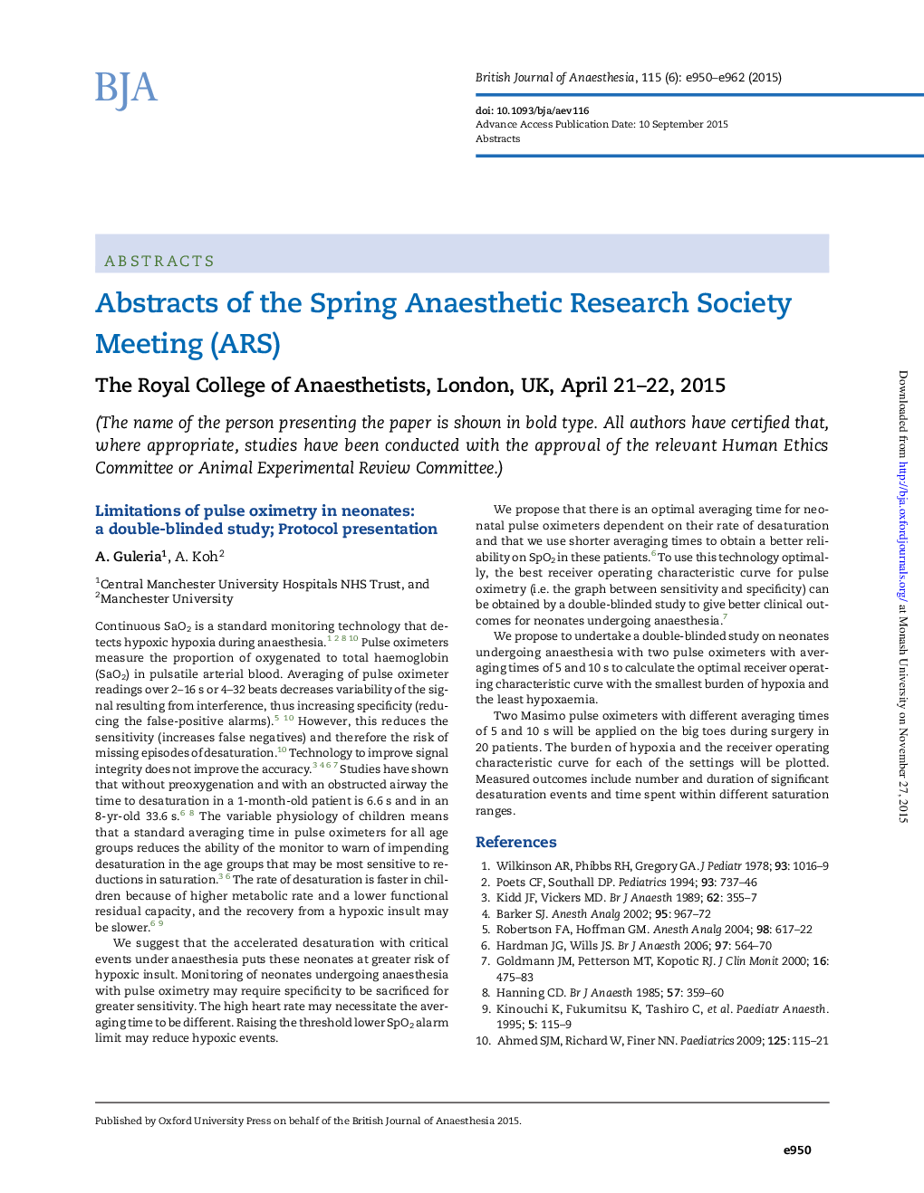 عکس صفحه اول مقاله: Abstracts of the Spring Anaesthetic Research Society Meeting (ARS) Abstracts of the Spring Anaesthetic Research Society Meeting (ARS)