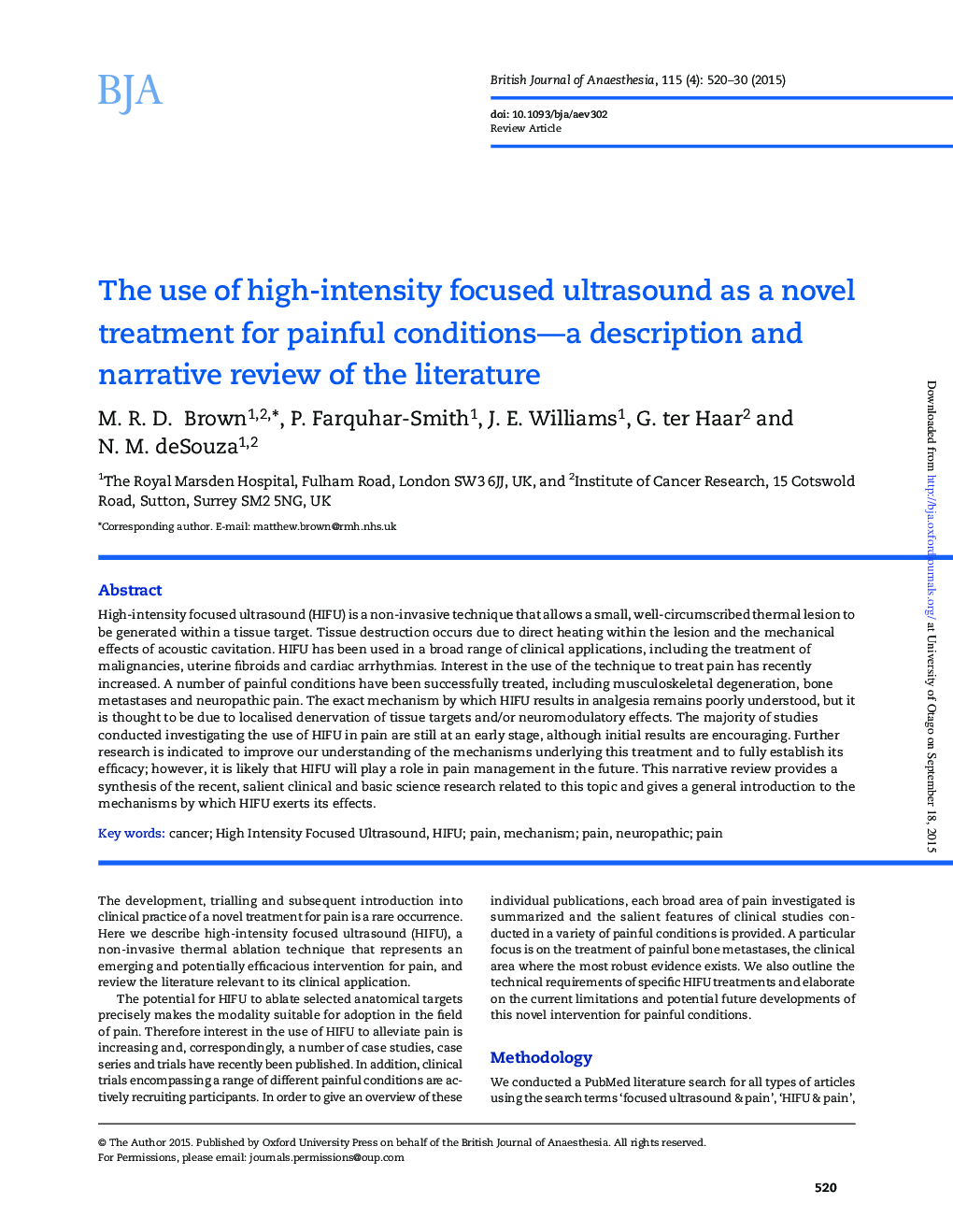 The use of high-intensity focused ultrasound as a novel treatment for painful conditions-a description and narrative review of the literature