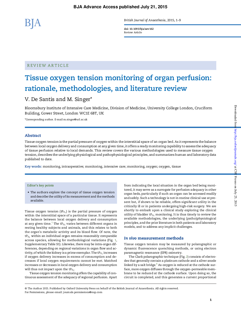 Tissue oxygen tension monitoring of organ perfusion: rationale, methodologies, and literature review