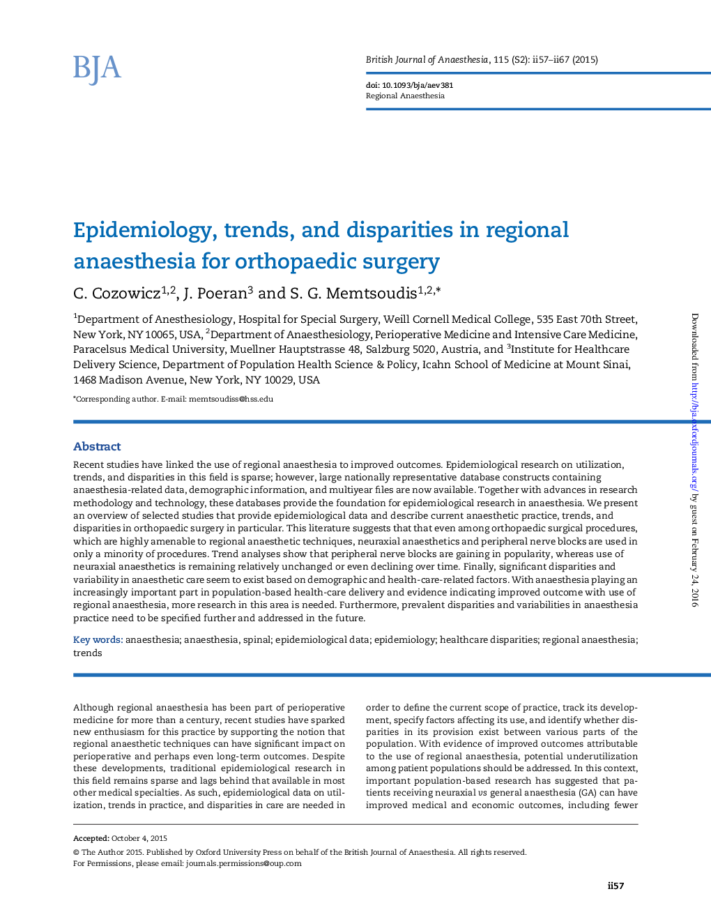 Epidemiology, trends, and disparities in regional anaesthesia for orthopaedic surgery