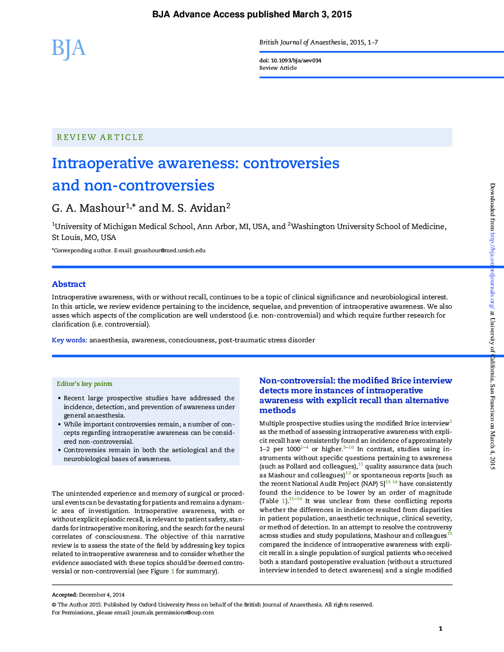 Intraoperative awareness: controversies and non-controversies