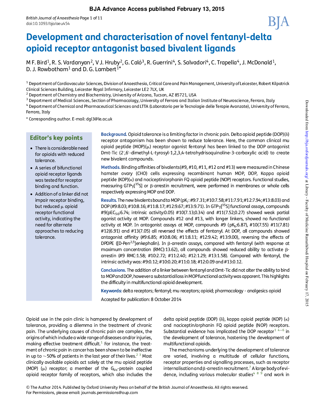 توسعه و خصوصی سازی لیگاندهای دوجانبه مبتنی بر آنتاگونیست گیرنده فنتانیل دلتا اپتیوئیدی 