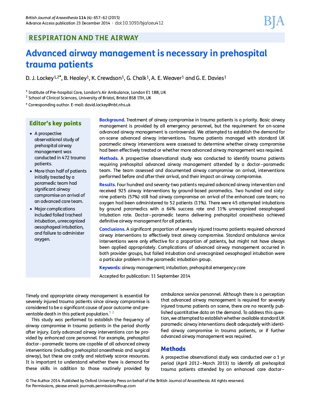 Advanced airway management is necessary in prehospital trauma patients