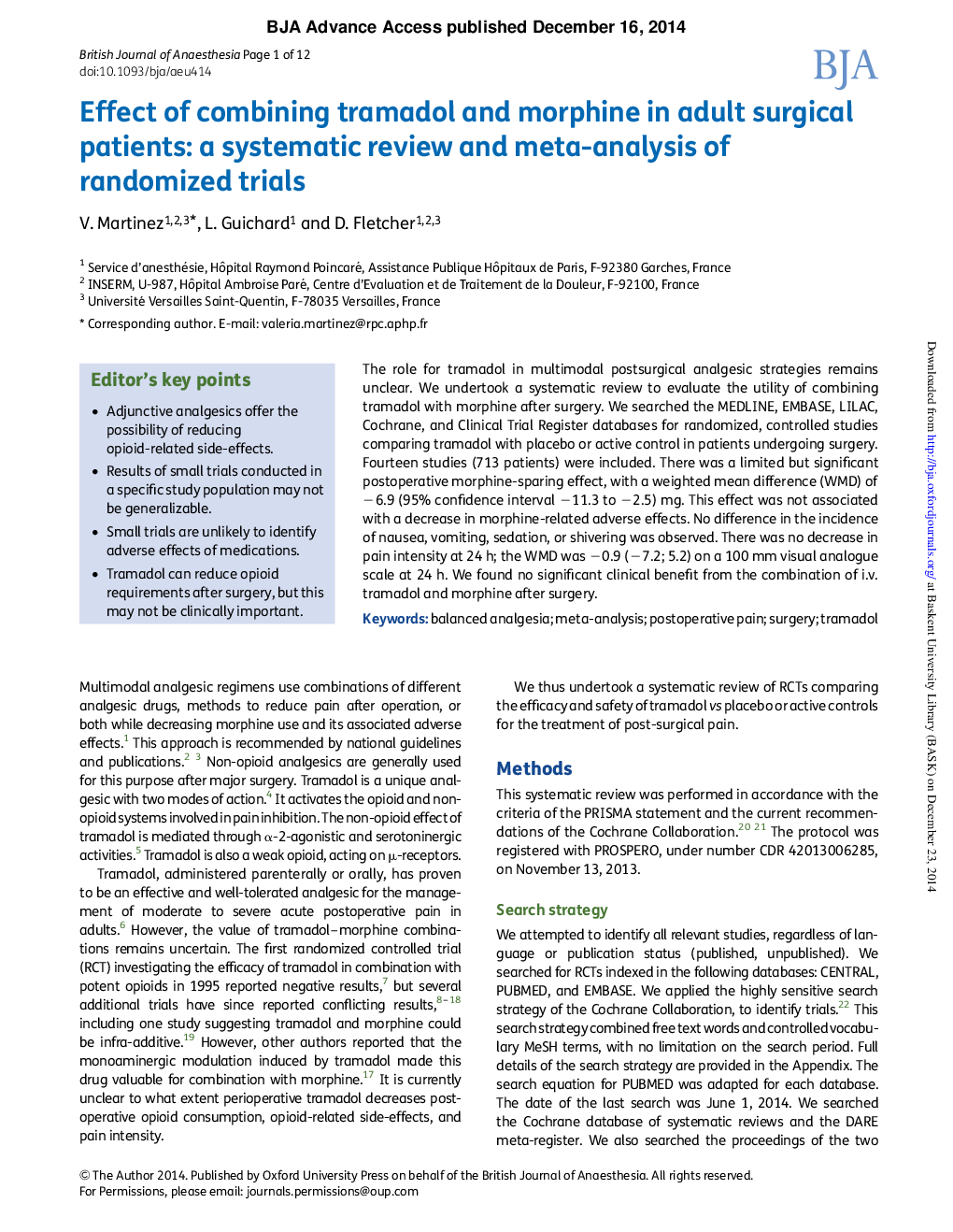 Effect of combining tramadol and morphine in adult surgical patients: a systematic review and meta-analysis of randomized trials