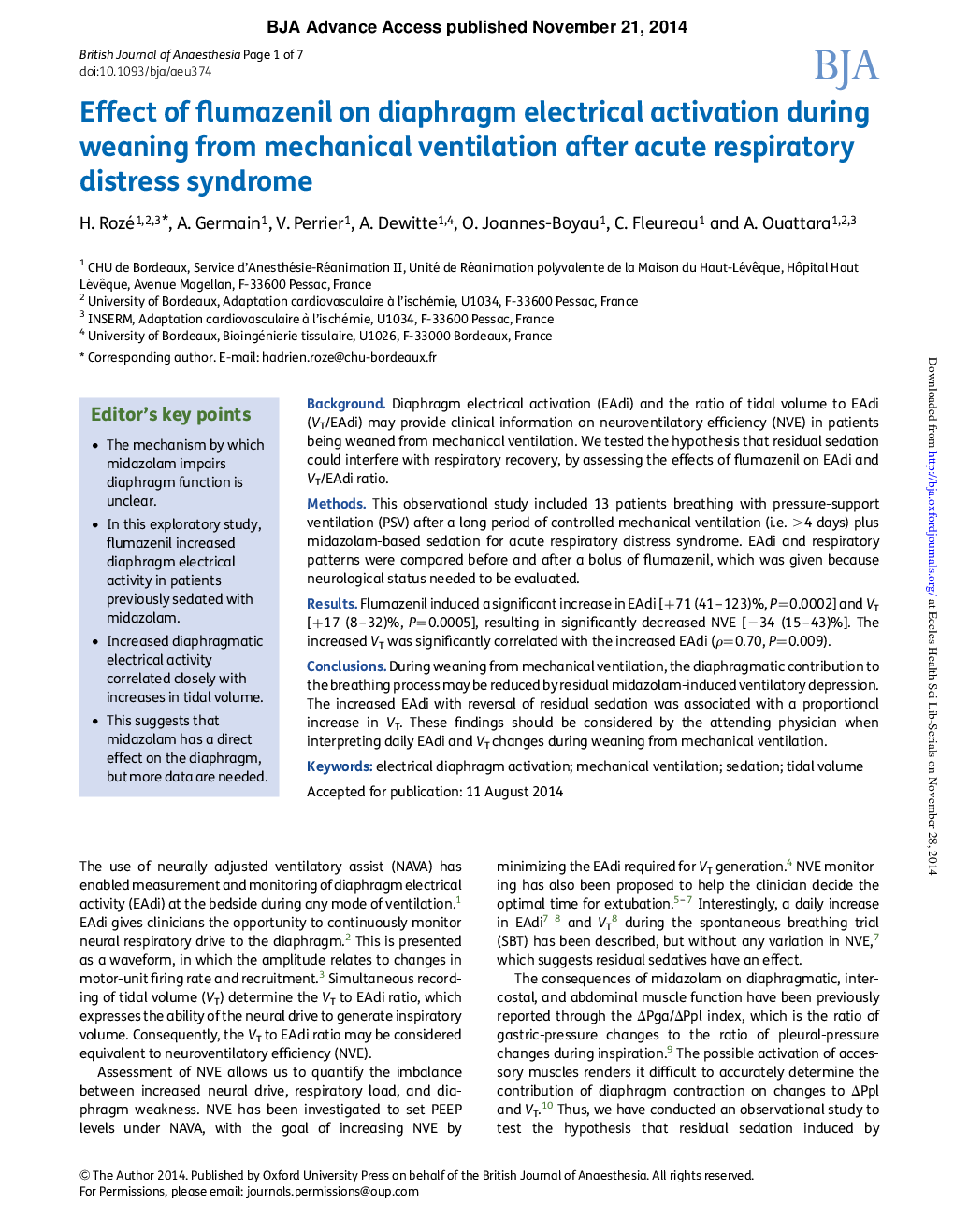 Effect of flumazenil on diaphragm electrical activation during weaning from mechanical ventilation after acute respiratory distress syndrome