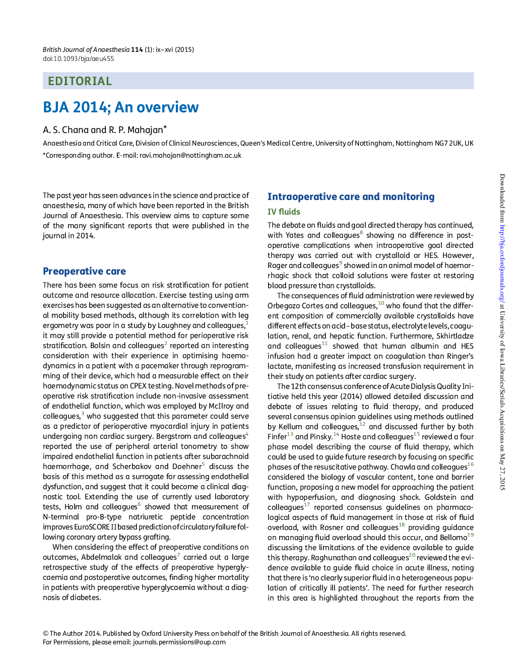 BJA 2014; An overview