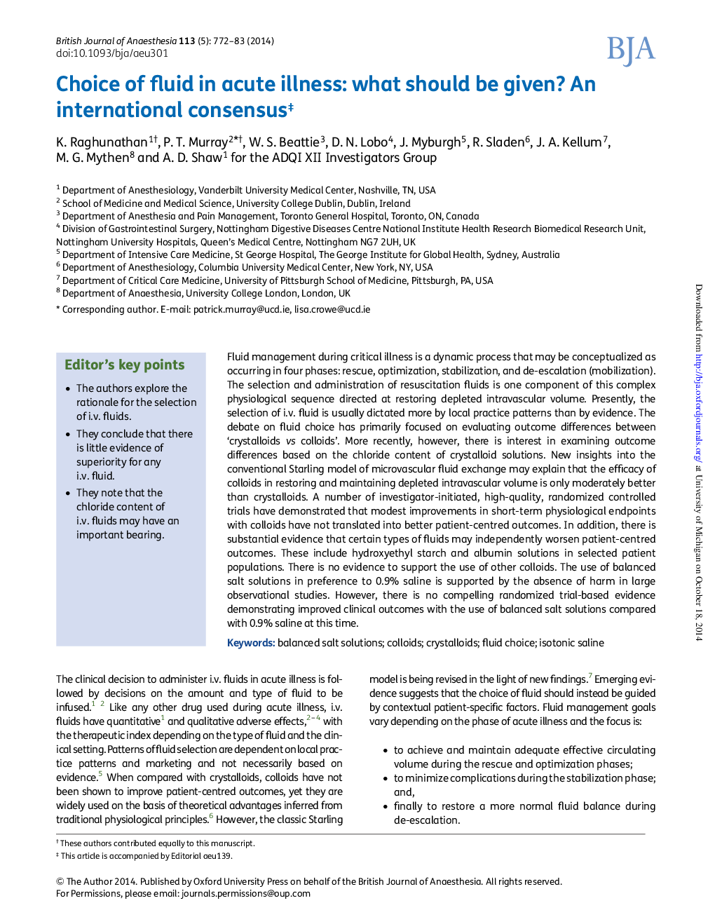 Choice of fluid in acute illness: what should be given? An international consensusâ¡