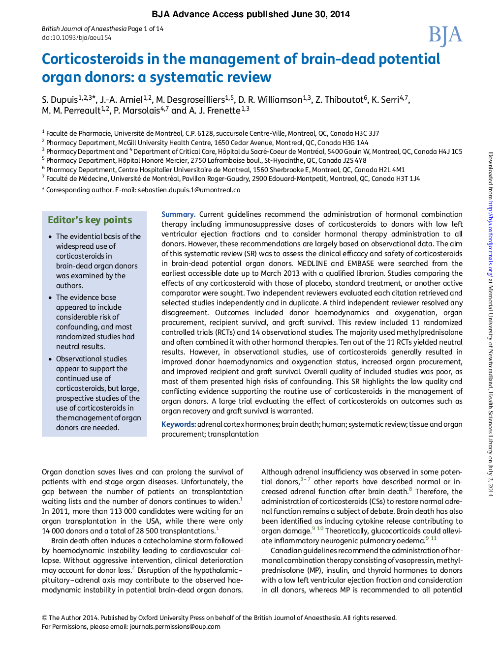 Corticosteroids in the management of brain-dead potential organ donors: a systematic review