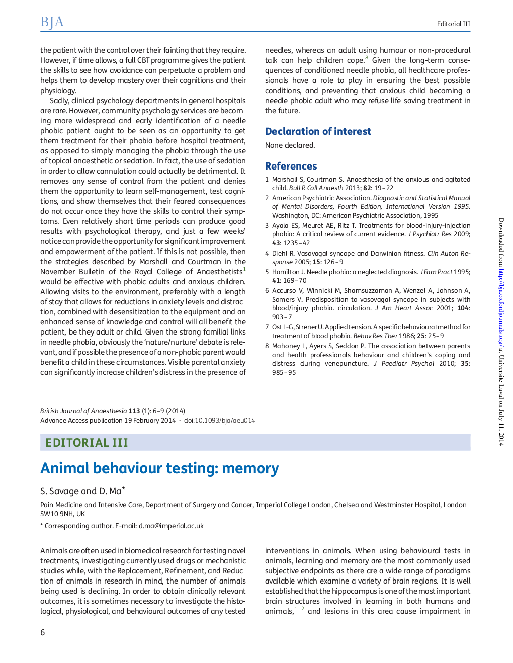 عکس صفحه اول مقاله: III. Animal behaviour testing: memory III. Animal behaviour testing: memory