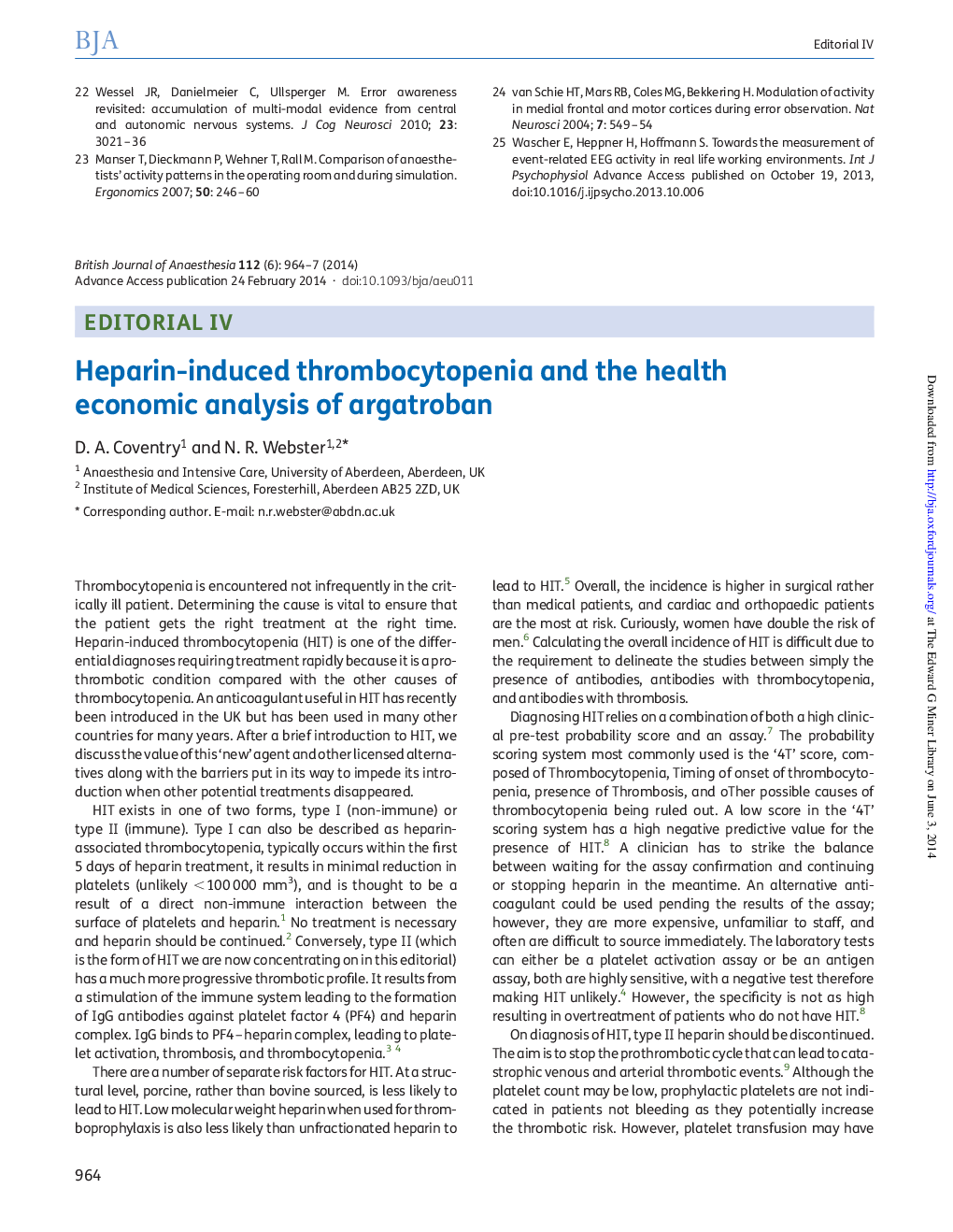 عکس صفحه اول مقاله: IV. Heparin-induced thrombocytopenia and the health economic analysis of argatroban IV. Heparin-induced thrombocytopenia and the health economic analysis of argatroban