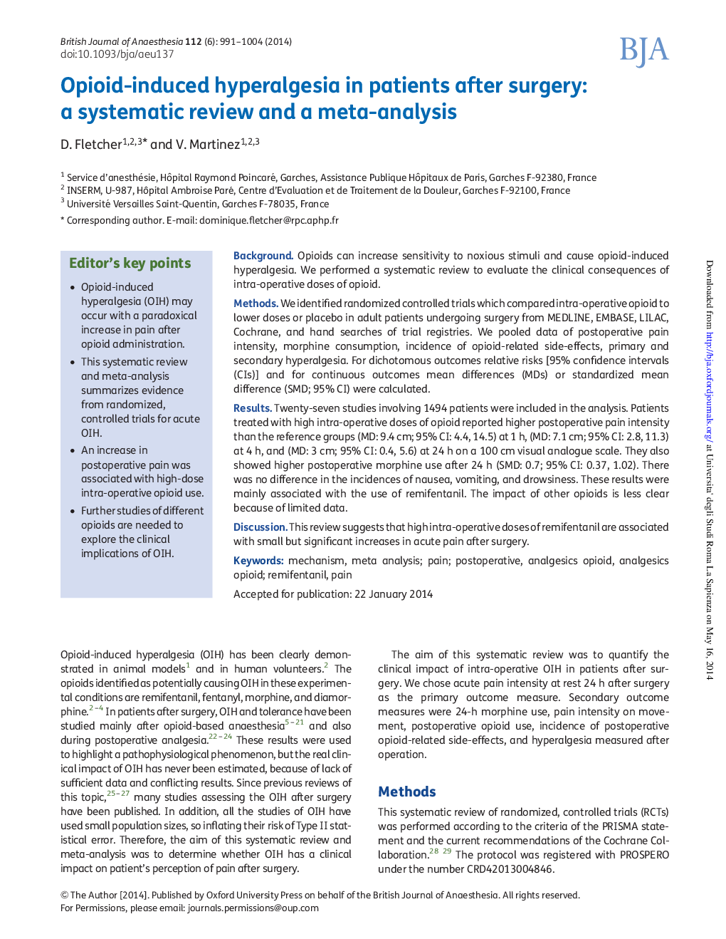 عکس صفحه اول مقاله: Opioid-induced hyperalgesia in patients after surgery: a systematic review and a meta-analysis Opioid-induced hyperalgesia in patients after surgery: a systematic review and a meta-analysis