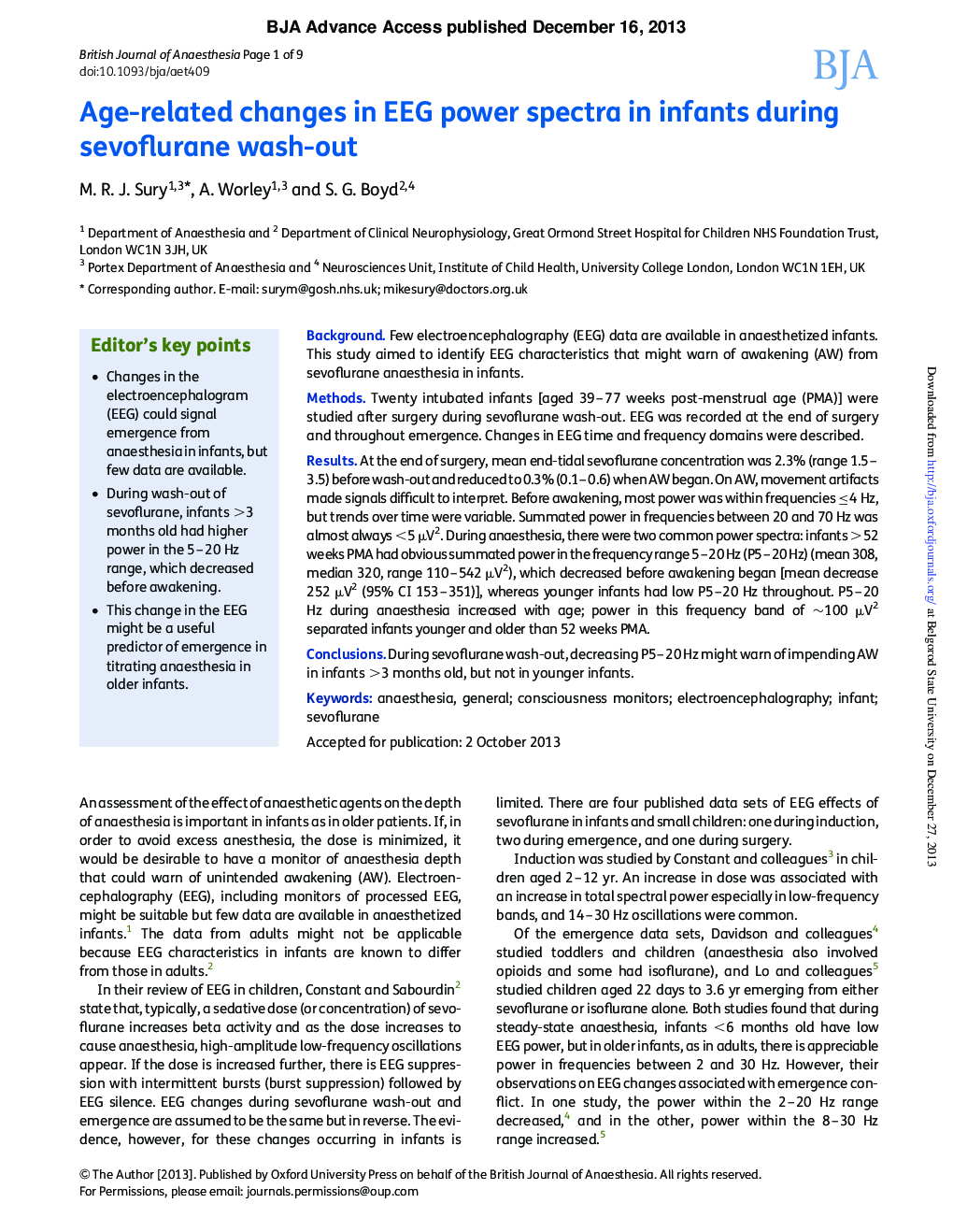 Age-related changes in EEG power spectra in infants during sevoflurane wash-out