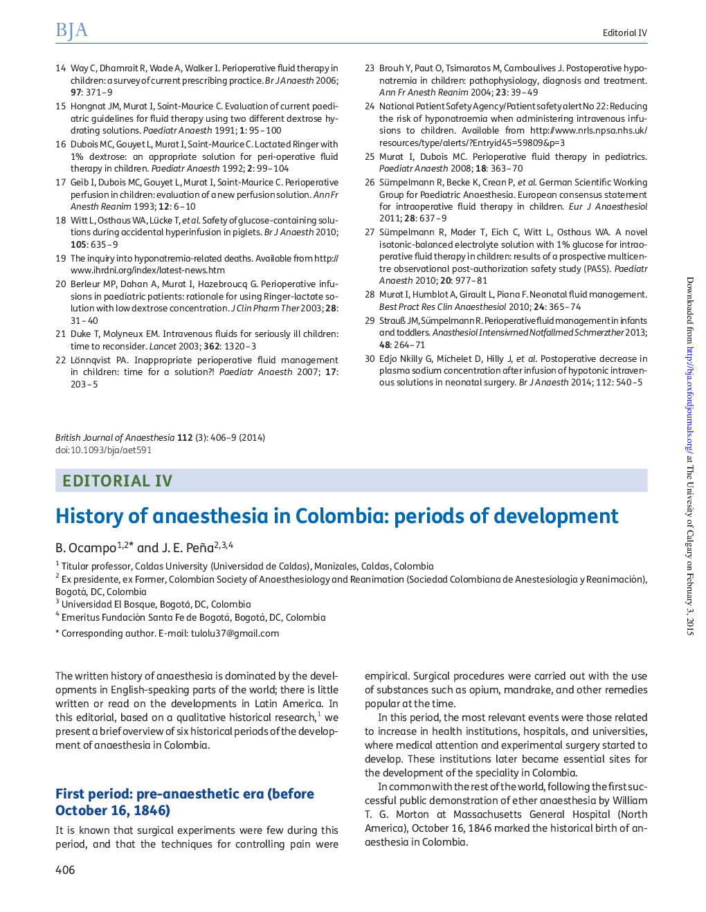 IV. History of anaesthesia in Colombia: periods of development