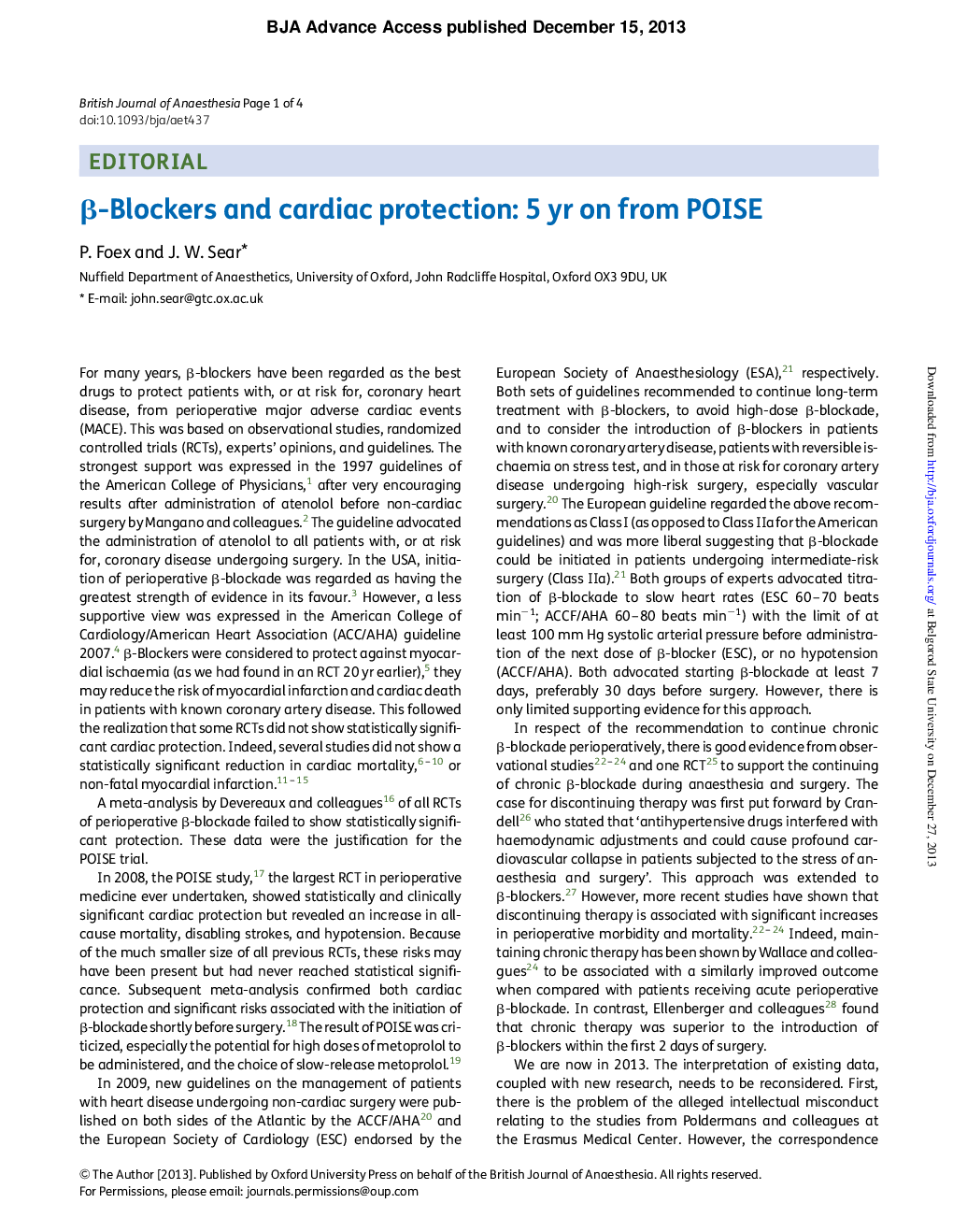 عکس صفحه اول مقاله: II. β-Blockers and cardiac protection: 5 yr on from POISE II. β-Blockers and cardiac protection: 5 yr on from POISE
