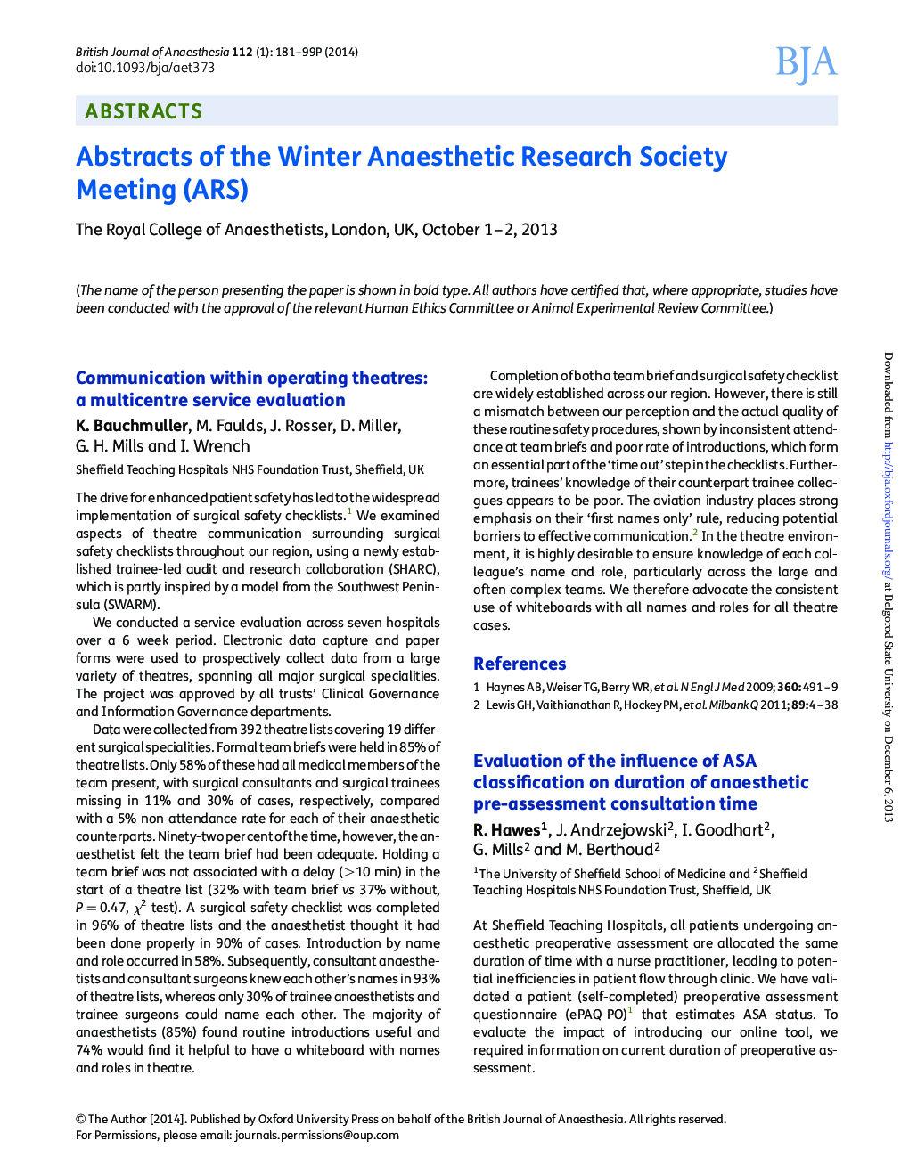 عکس صفحه اول مقاله: Abstracts of the Winter Anaesthetic Research Society Meeting (ARS) Abstracts of the Winter Anaesthetic Research Society Meeting (ARS)