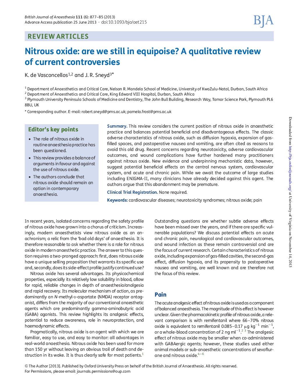 Nitrous oxide: are we still in equipoise? A qualitative review of current controversies