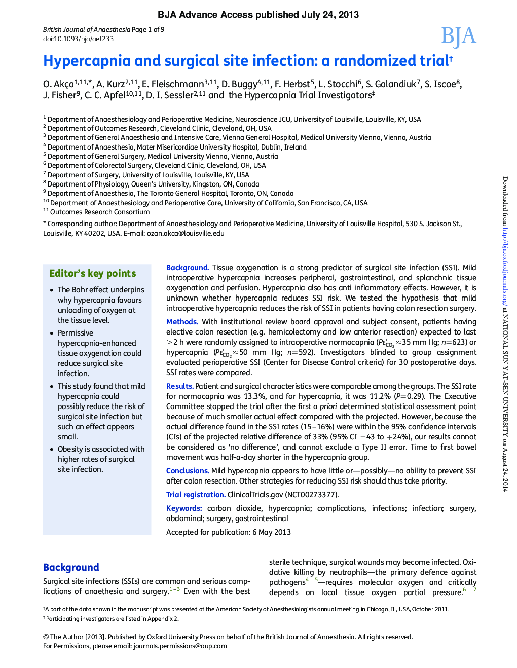 Hypercapnia and surgical site infection: a randomized trialâ 