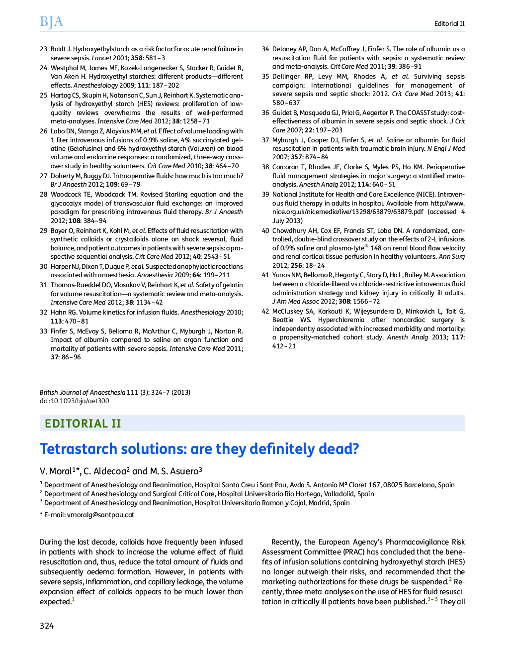 عکس صفحه اول مقاله: II. Tetrastarch solutions: are they definitely dead? II. Tetrastarch solutions: are they definitely dead?
