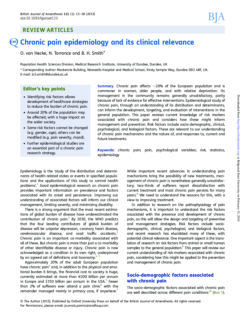 Chronic pain epidemiology and its clinical relevance