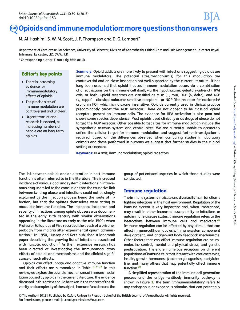 Opioids and immune modulation: more questions than answers