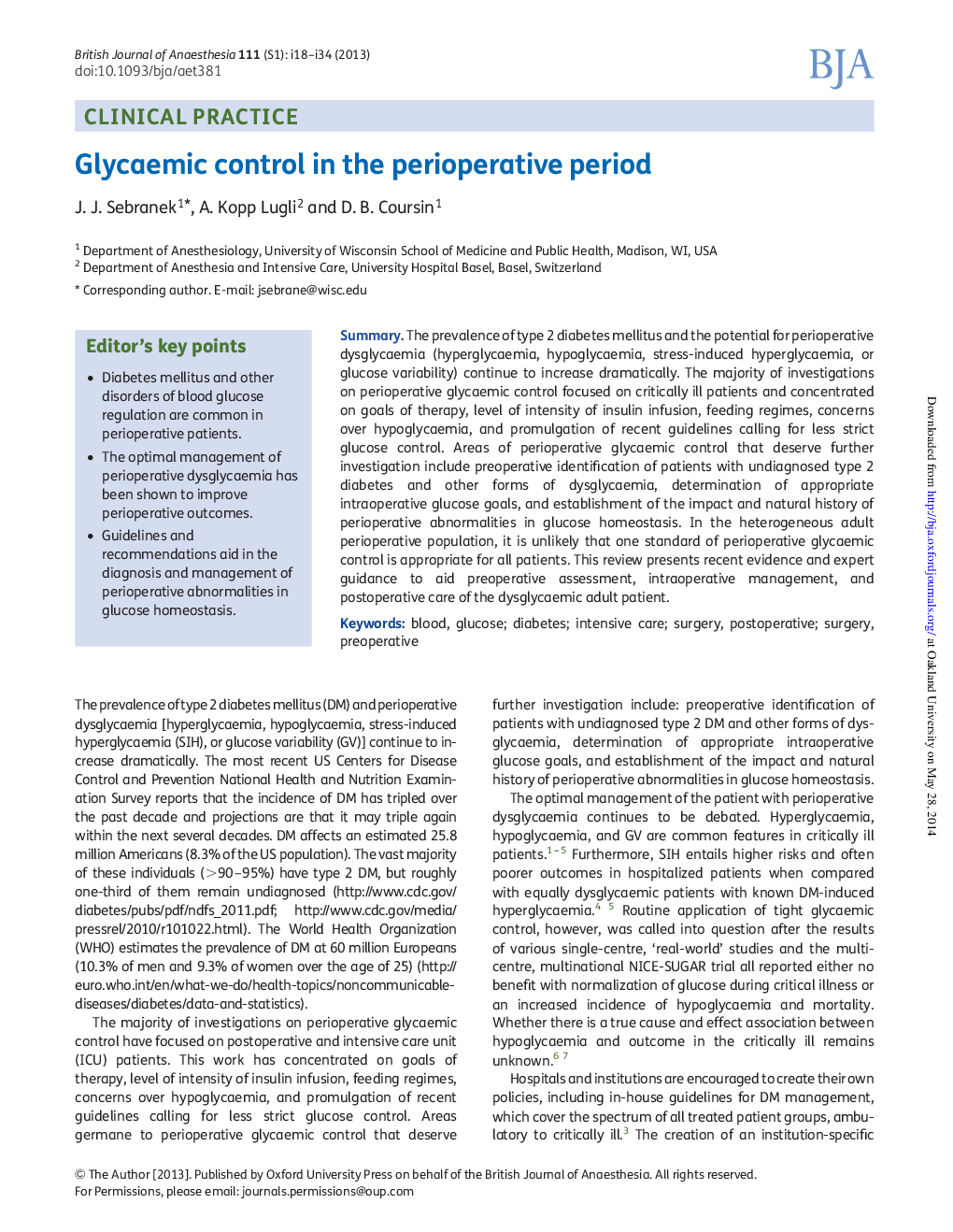 Glycaemic control in the perioperative period