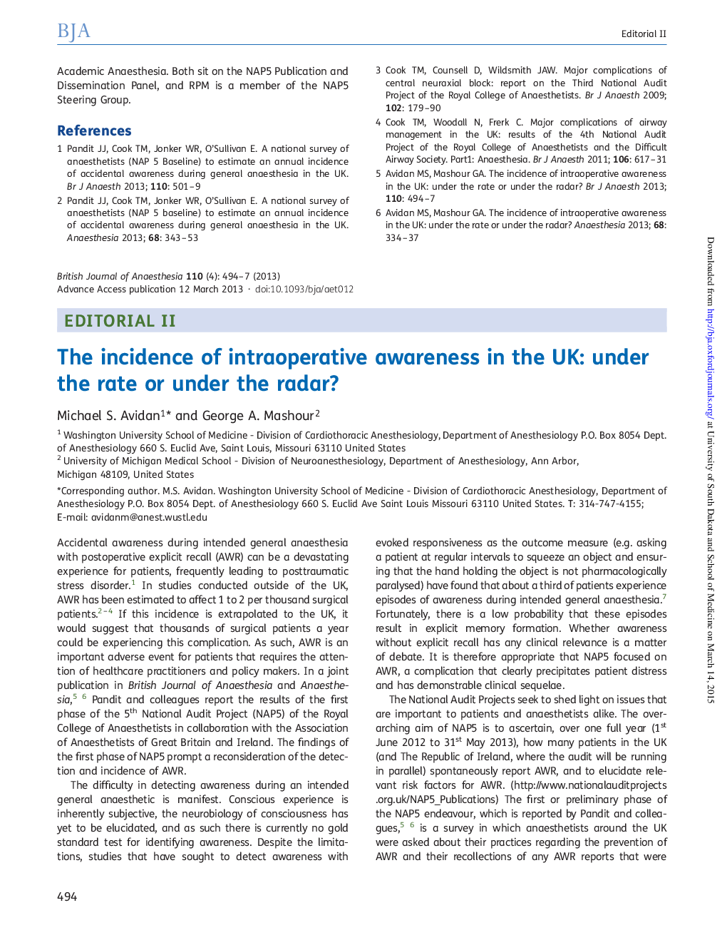 II. The incidence of intraoperative awareness in the UK: under the rate or under the radar?