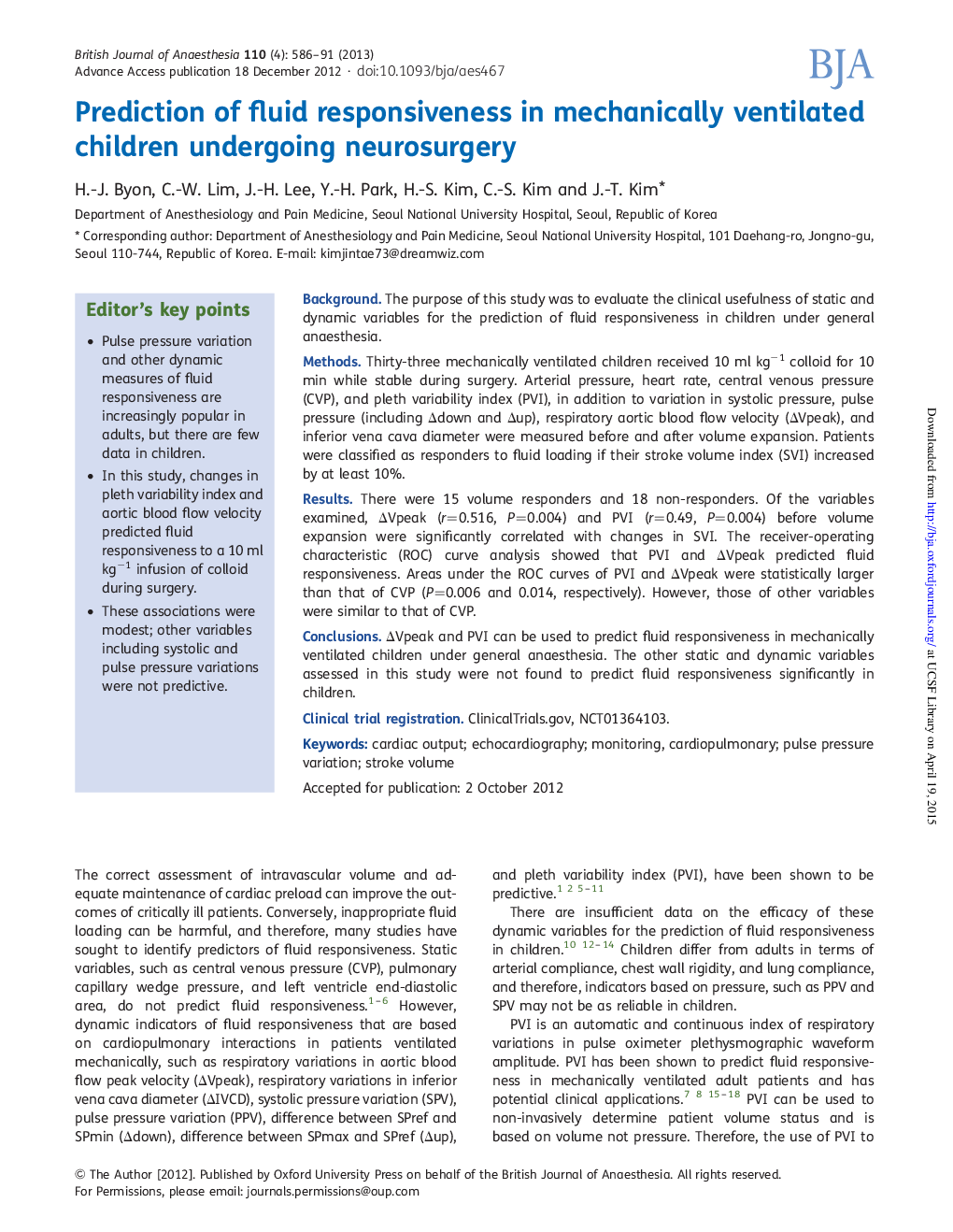 Prediction of fluid responsiveness in mechanically ventilated children undergoing neurosurgery