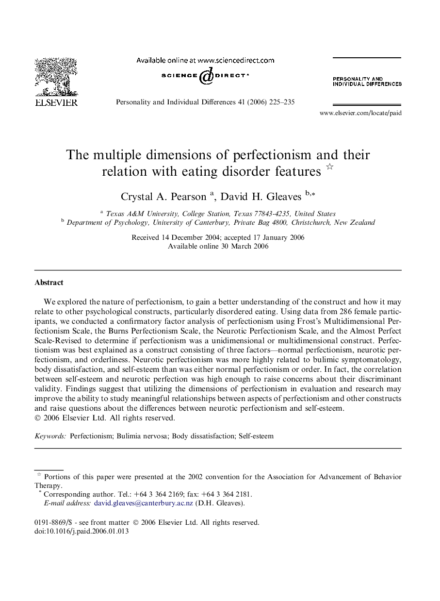 The multiple dimensions of perfectionism and their relation with eating disorder features 