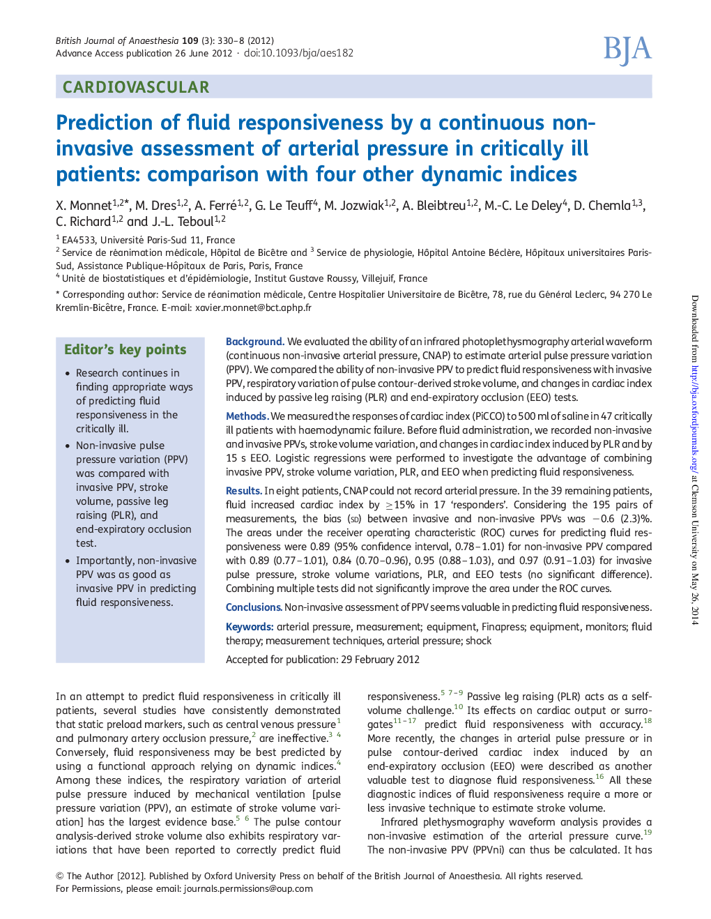 Prediction of fluid responsiveness by a continuous non-invasive assessment of arterial pressure in critically ill patients: comparison with four other dynamic indices