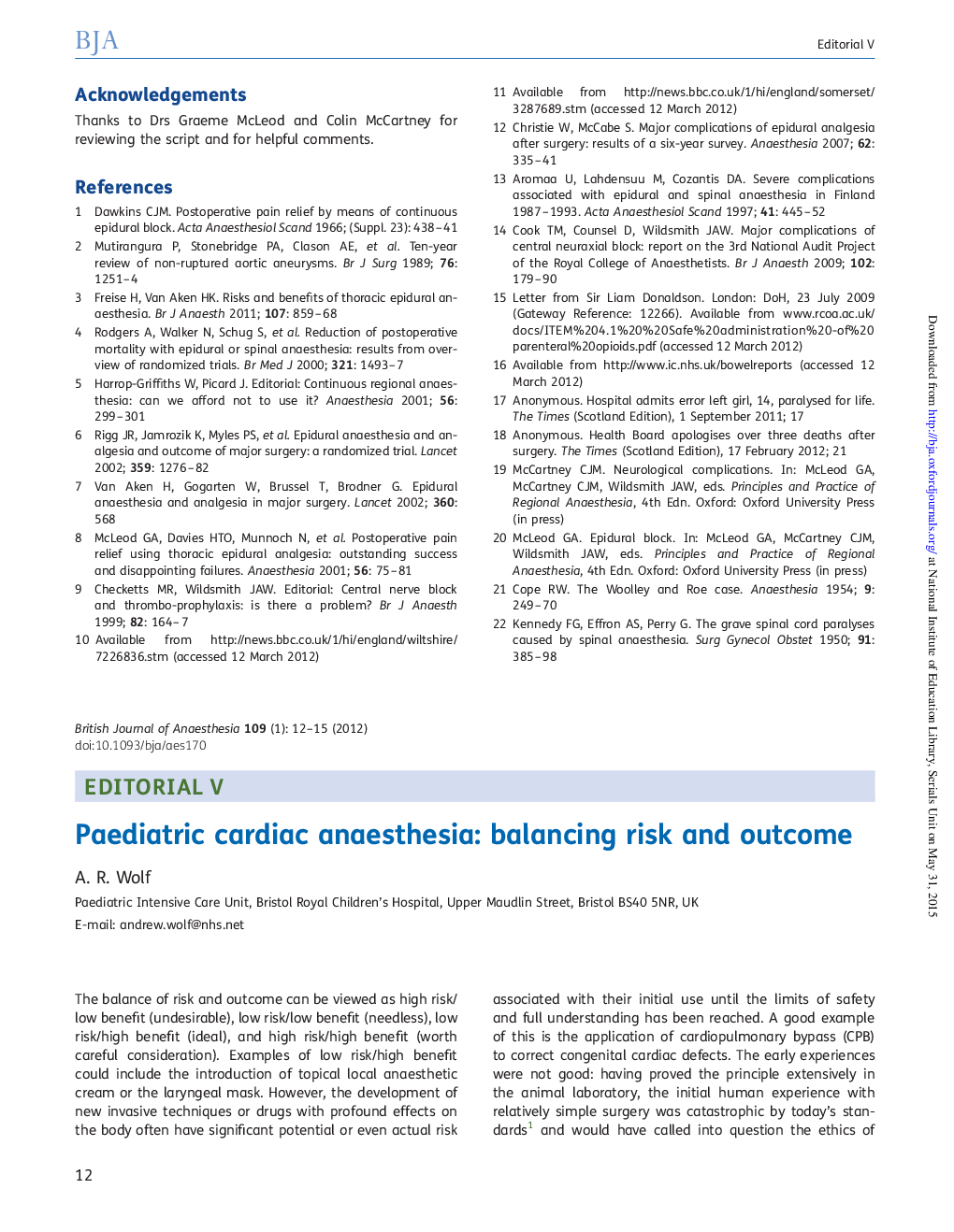 عکس صفحه اول مقاله: Paediatric cardiac anaesthesia: balancing risk and outcome Paediatric cardiac anaesthesia: balancing risk and outcome