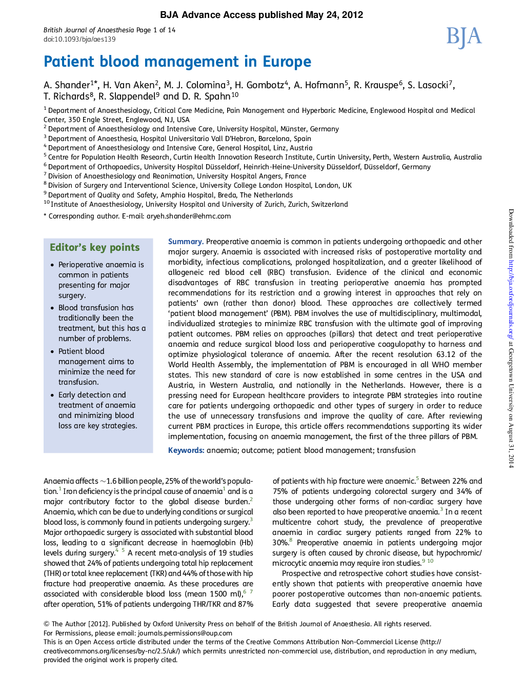 Patient blood management in Europe