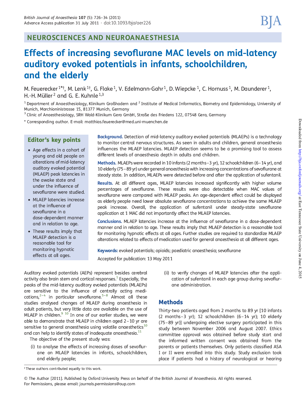 Effects of increasing sevoflurane MAC levels on mid-latency auditory evoked potentials in infants, schoolchildren, and the elderly