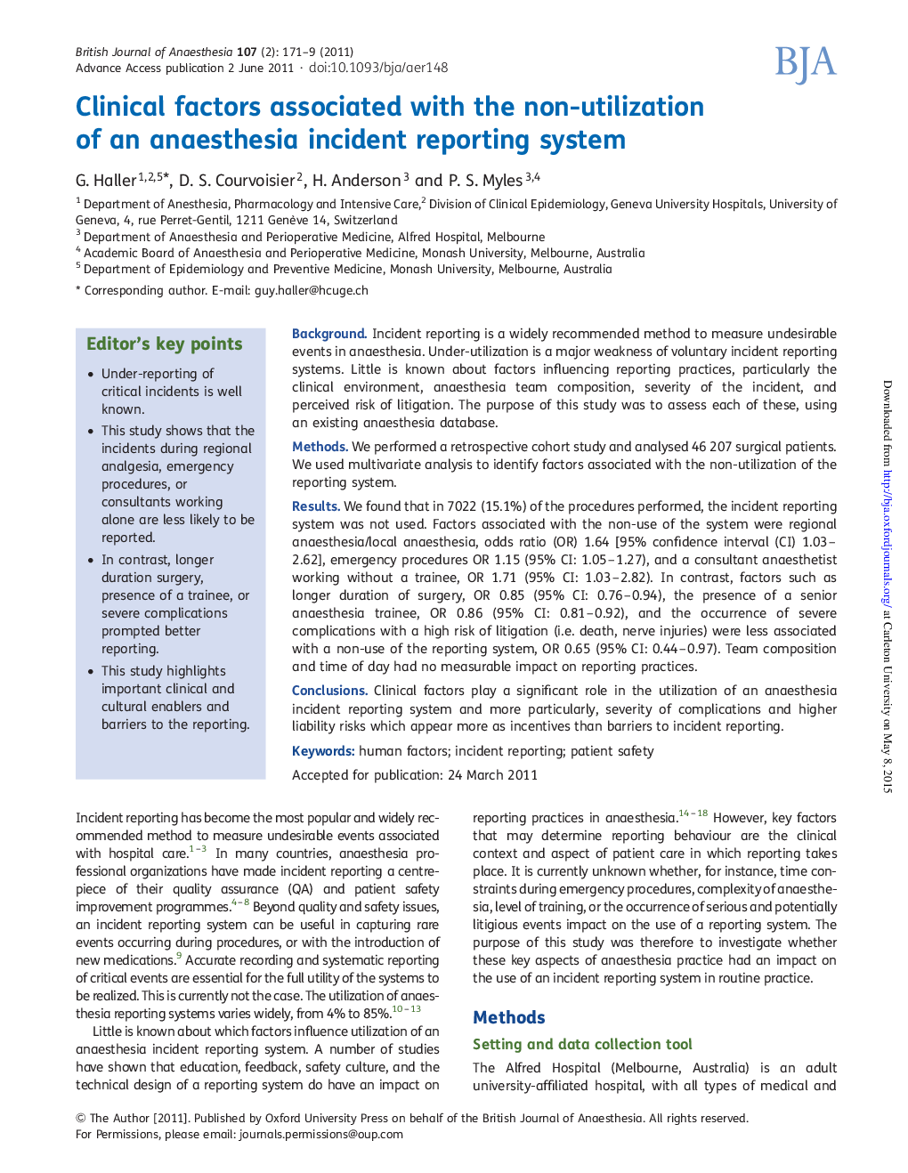 Clinical factors associated with the non-utilization of an anaesthesia incident reporting system