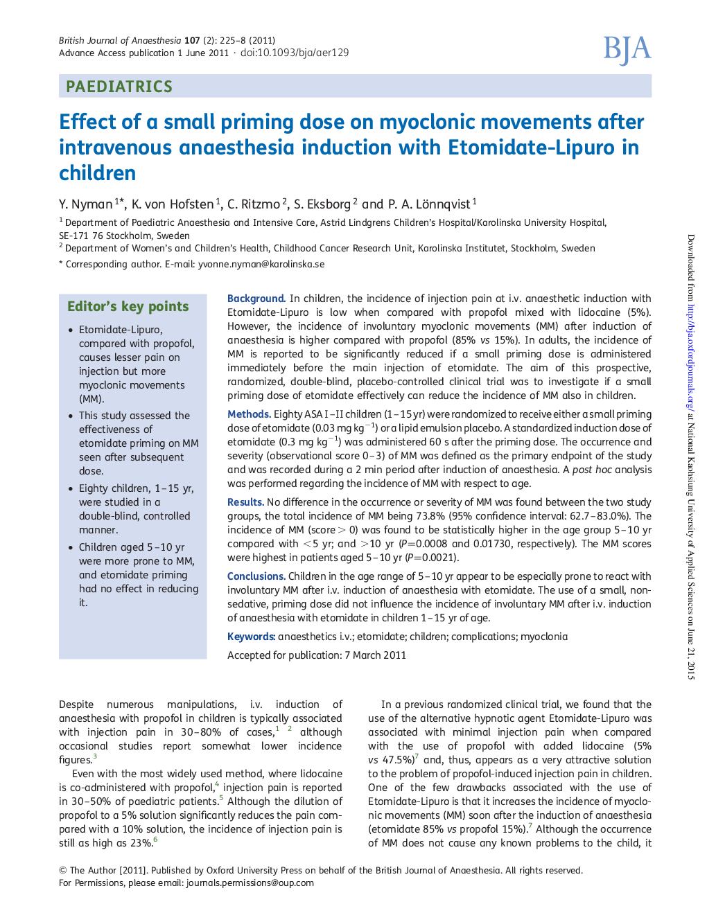 Effect of a small priming dose on myoclonic movements after intravenous anaesthesia induction with Etomidate-Lipuro in children