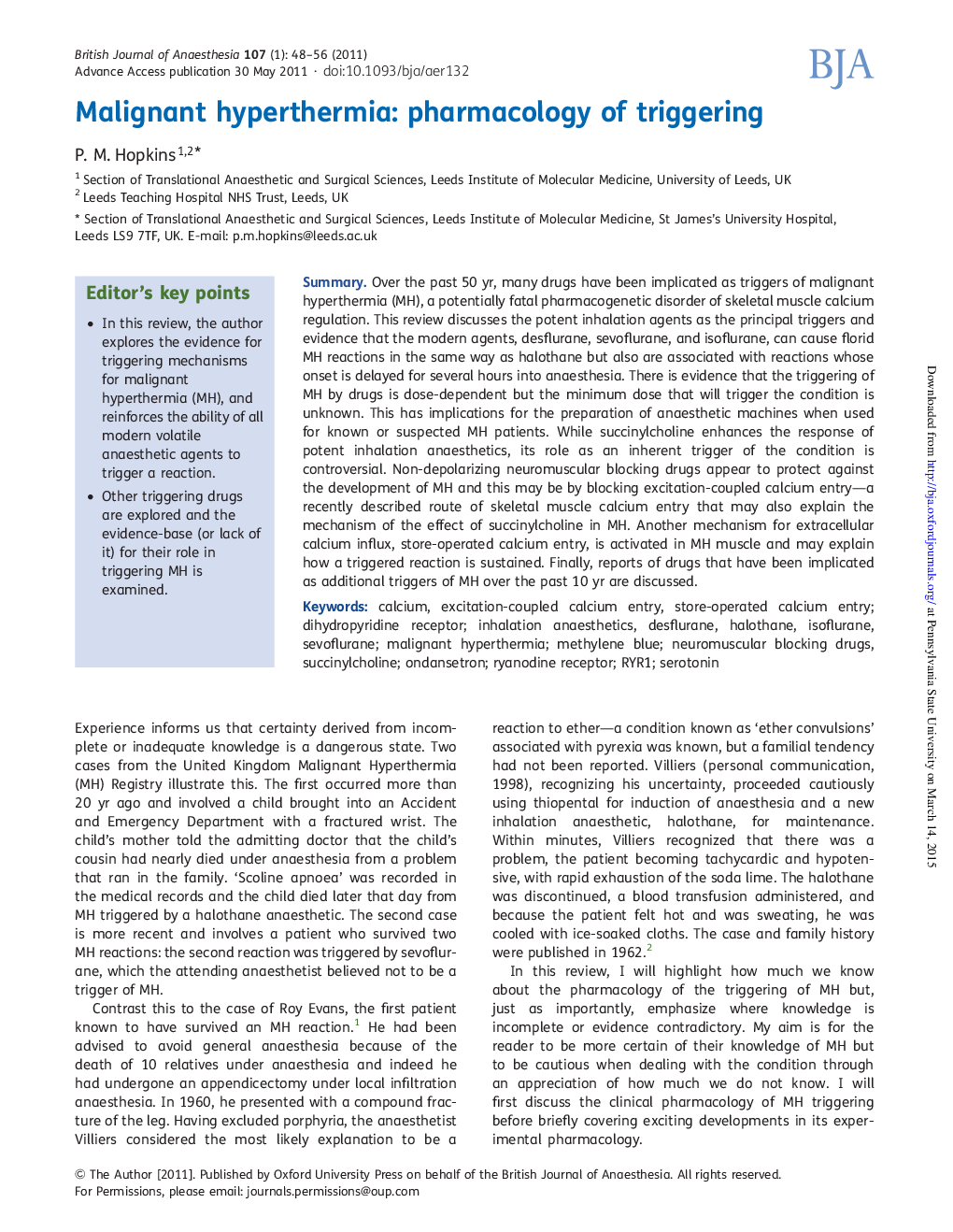 Malignant hyperthermia: pharmacology of triggering