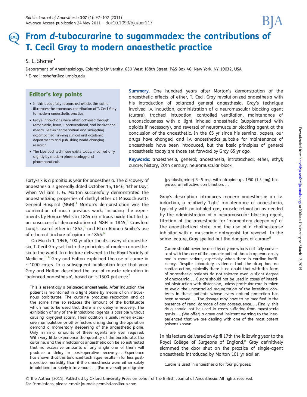 From d-tubocurarine to sugammadex: the contributions of T. Cecil Gray to modern anaesthetic practice