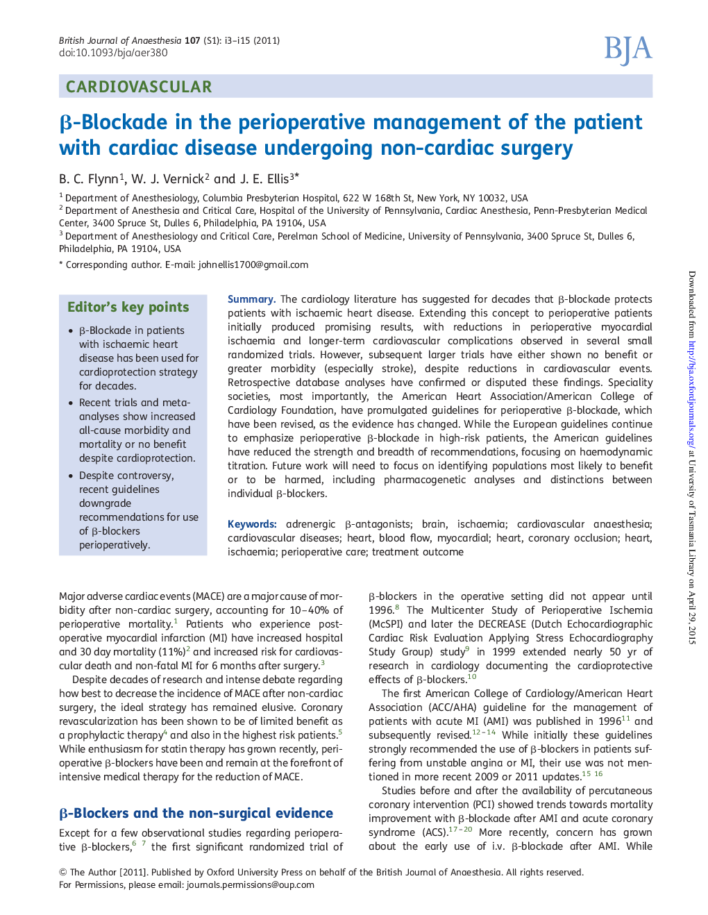 Î²-Blockade in the perioperative management of the patient with cardiac disease undergoing non-cardiac surgery