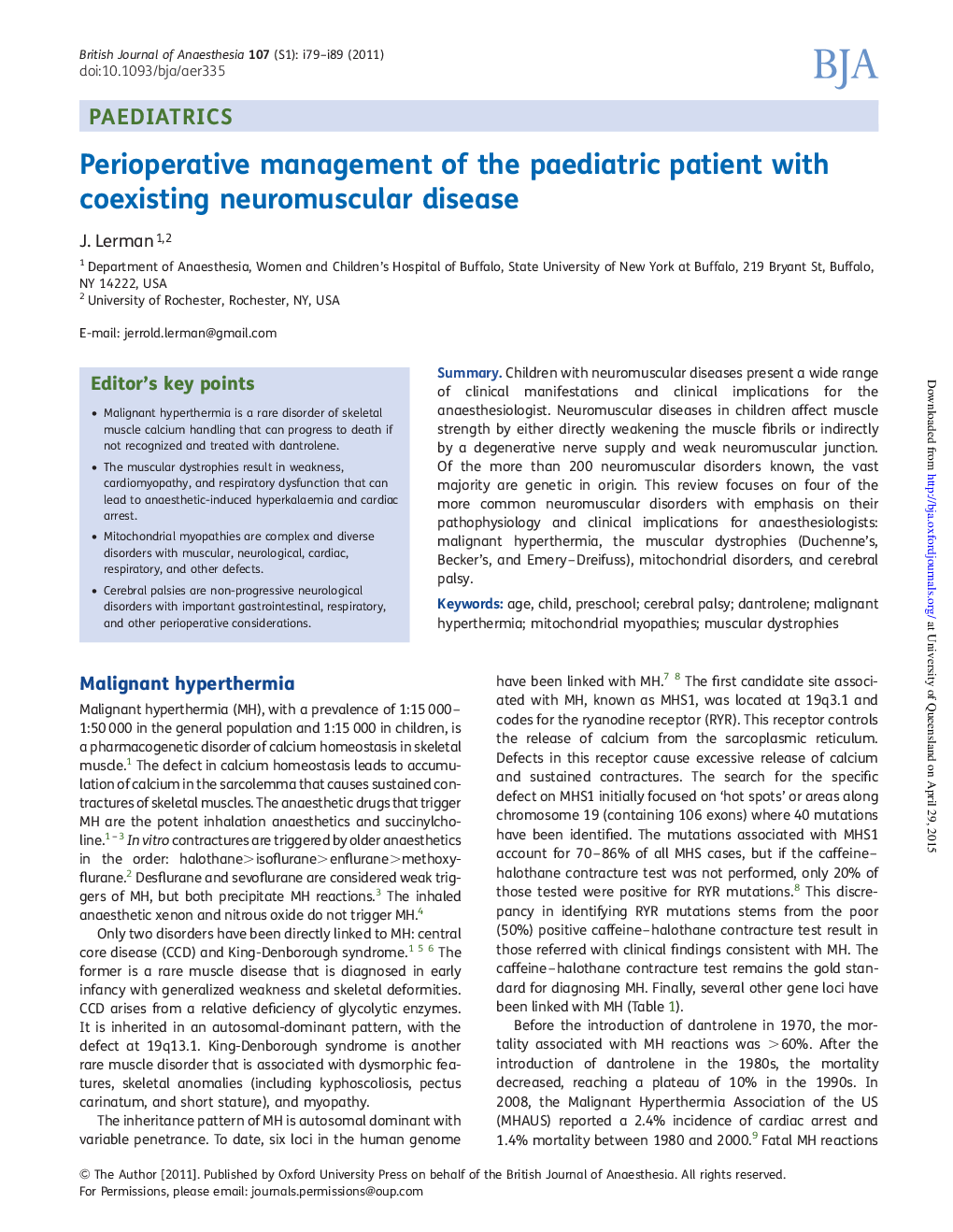 Perioperative management of the paediatric patient with coexisting neuromuscular disease