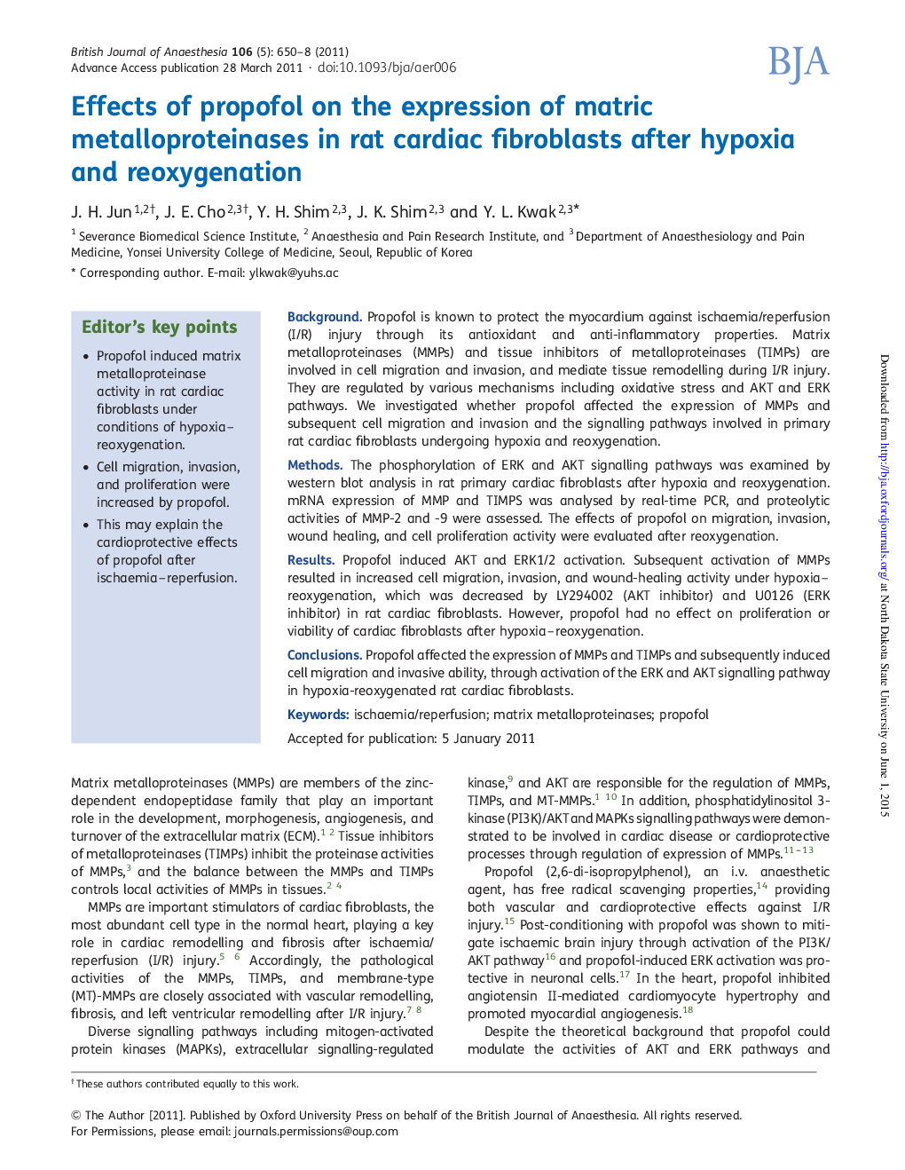 Effects of propofol on the expression of matric metalloproteinases in rat cardiac fibroblasts after hypoxia and reoxygenation